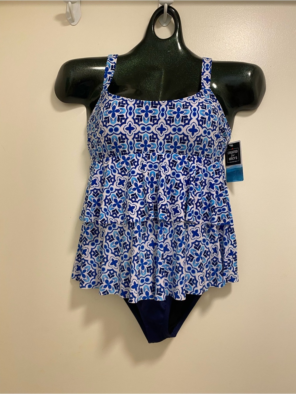 Blue Printed Tiered Swim Tankini -